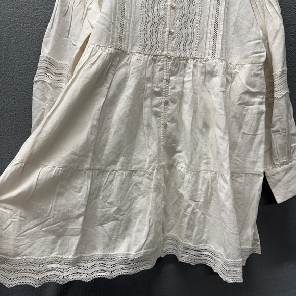 Sezane Honorina Dress Coastal Linen Cotton Button Up Mini Ecru Boho Womens 8 NEW - Picture 10 of 16